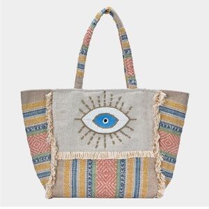 Antik Kraft Bohemian Evil Eye Beaded
Embroidered Tote Bag Resort wear
